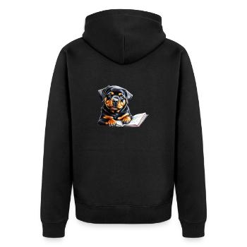 Rottweiler Dog Book Reading Rottweiler Puppy Dogs - Unisex Premium Organic Zip Hoodie - black - Back - Nico (187cm)