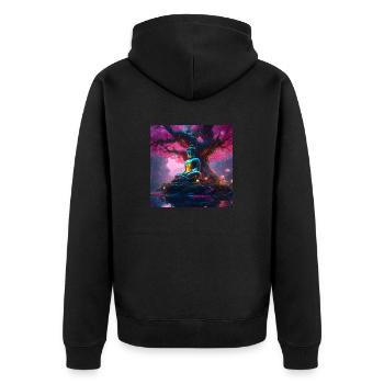 Buddha - Unisex Premium Bio Zip Hoodie - Schwarz - Hinten - Nico (187cm)
