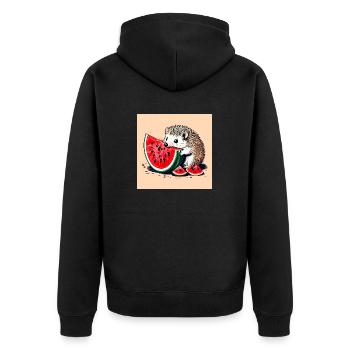 Wassermelonen-Igel - Unisex Premium Bio Zip Hoodie - Schwarz - Hinten - Nico (187cm)