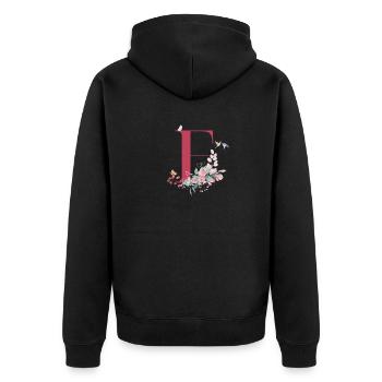 Blumenbuchstabe E - Geschenkidee - Unisex Premium Bio Zip Hoodie - Schwarz - Hinten - Nico (187cm)