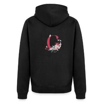 Lettre G floral -idée cadeau - Veste à capuche bio Premium Unisexe - noir - Dos - Nico (187cm)