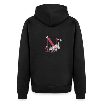 Lettre n floral -idée cadeau - Veste à capuche bio Premium Unisexe - noir - Dos - Nico (187cm)
