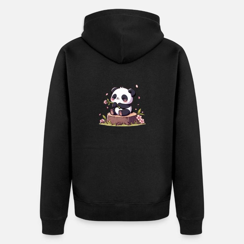 Panda sur souche d’arbre - Veste à capuche bio Premium Unisexe - noir