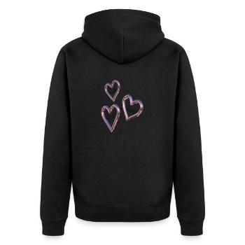 Live Love Laugh - verspiegelte Herzen - Unisex Premium Bio Zip Hoodie - Schwarz - Hinten - Nico (187cm)