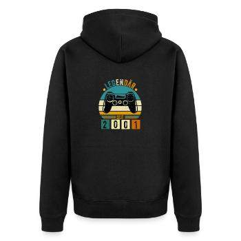 legendär seit 2001 konsole gamer 2001 - Unisex Premium Bio Zip Hoodie - Schwarz - Hinten - Nico (187cm)