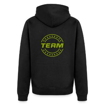 team - Unisex Premium Organic Zip Hoodie - black - Back - Nico (187cm)
