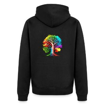 Lebensbaum Meditation Keltischer Baum des Lebens - Unisex Premium Bio Zip Hoodie - Schwarz - Hinten - Nico (187cm)