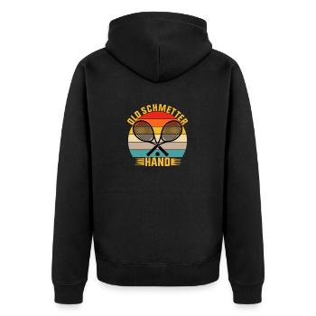 Old Schmetter Hand Tennis Tennisspieler Kleidung - Unisex Premium Bio Zip Hoodie - Schwarz - Hinten - Nico (187cm)