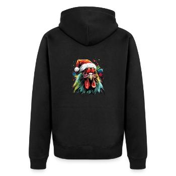 Bauern Design mit Hahn &Weihnachtsmütze - Unisex Premium Bio Zip Hoodie - Schwarz - Hinten - Nico (187cm)