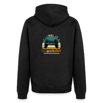 Level 17 Freigeschaltete Geschenkidee 17 Jahre - Unisex Premium Bio Zip Hoodie - Schwarz - Hinten - Nico (187cm)