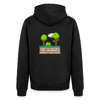 Ich bin einmal nach draußen gegangen Die Grafik war nicht so gut - Unisex Premium Bio Zip Hoodie - Schwarz - Hinten - Nico (187cm)