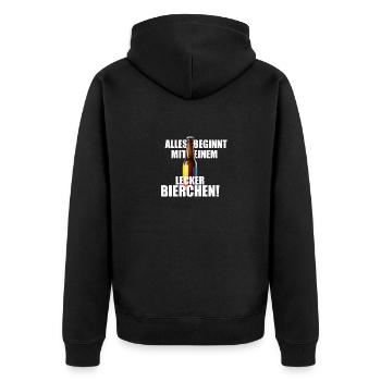 Alles beginnt mit einem LECKER BIERCHEN - Saufen - Unisex Premium Bio Zip Hoodie - Schwarz - Hinten - Nico (187cm)