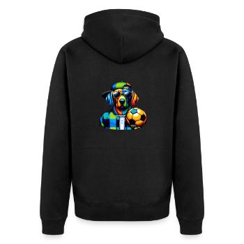 Fußballhund bereit für den Spieltag! - Fußball Kunst - Unisex Premium Bio Zip Hoodie - Schwarz - Hinten - Nico (187cm)