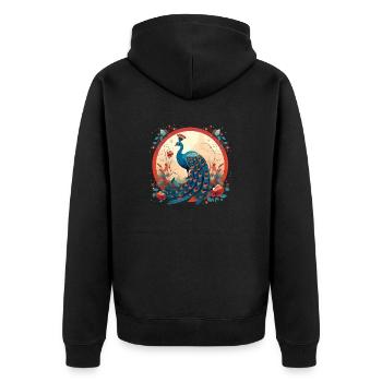 Oiseau paon avec des éléments de floal - Veste à capuche bio Premium Unisexe - noir - Dos - Nico (187cm)