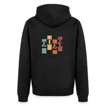 2023 Vintage Retro - Unisex Premium Bio Zip Hoodie - Schwarz - Hinten - Nico (187cm)