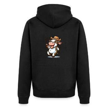 Glückliche tanzende Kuh mit Cowboyhut - Unisex Premium Bio Zip Hoodie - Schwarz - Hinten - Nico (187cm)
