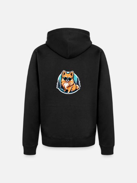 Pomeranian Christmas Drawing - Unisex Premium Organic Zip Hoodie - black