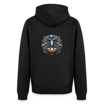 Mystische Widder- und Meeresgeschöpfe-Illustration - Unisex Premium Bio Zip Hoodie - Schwarz - Hinten - Nico (187cm)
