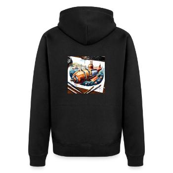 Submarine #6 - Unisex Premium Organic Zip Hoodie - black - Back - Nico (187cm)