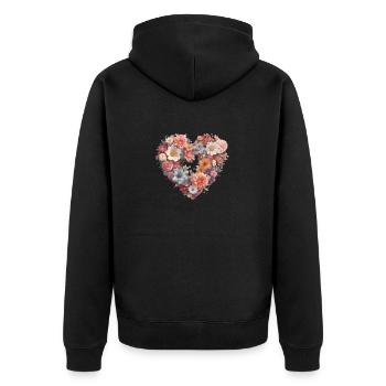 Blumen im Herzen 3 - Unisex Premium Bio Zip Hoodie - Schwarz - Hinten - Nico (187cm)
