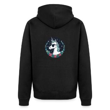 Unicorn Christmas Drawing - Unisex Premium Organic Zip Hoodie - black - Back - Nico (187cm)