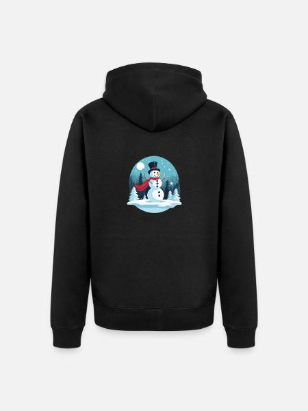 Snowman Christmas Drawing - Unisex Premium Organic Zip Hoodie - black