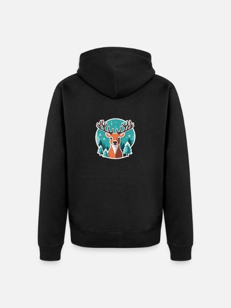 Reindeer Christmas Drawing - Unisex Premium Organic Zip Hoodie - black