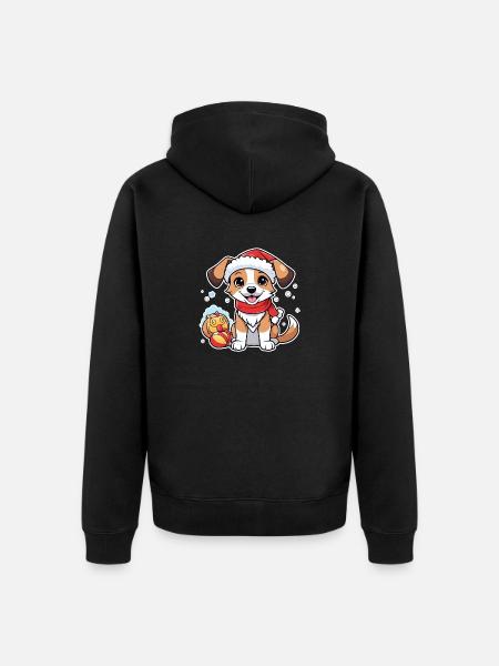 Dog with Christmas Hat - Unisex Premium Organic Zip Hoodie - black