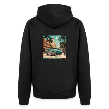 Oldtimer in Havanna - Unisex Premium Bio Zip Hoodie - Schwarz - Hinten - Nico (187cm)