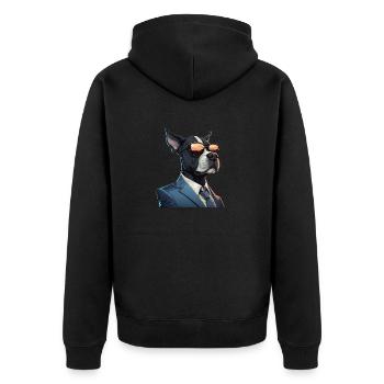 Hund in Anzug - Unisex Premium Bio Zip Hoodie - Schwarz - Hinten - Nico (187cm)