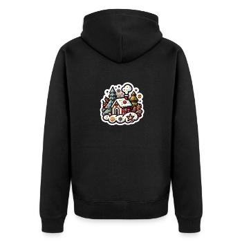 Cozy Winter Wonderland: A Charming Red Cottage - Unisex Premium Organic Zip Hoodie - black - Back - Nico (187cm)