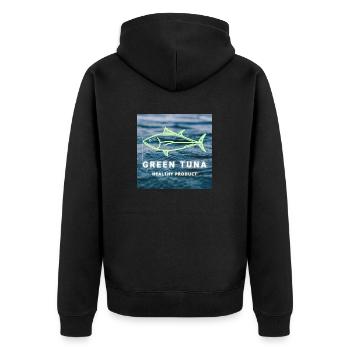 GREEN Tuna - It´s a fish - Unisex Premium Bio Zip Hoodie - Schwarz - Hinten - Nico (187cm)