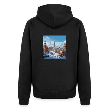 Verschneite Stadt Winter Weihnachten - Unisex Premium Bio Zip Hoodie - Schwarz - Hinten - Nico (187cm)