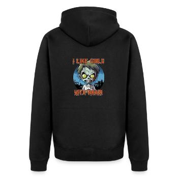 Zombie - I LIKE GIRLS WITH BRAIN - Unisex Premium Bio Zip Hoodie - Schwarz - Hinten - Nico (187cm)