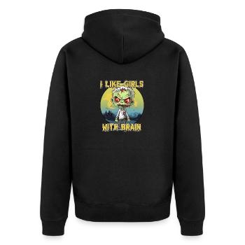 Zombie - I LIKE GIRLS WITH BRAIN - Unisex Premium Bio Zip Hoodie - Schwarz - Hinten - Nico (187cm)