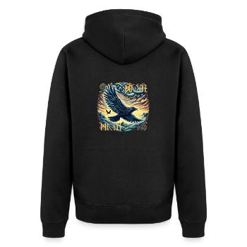 Hugin & Munin - Odins Raben mit Runenschrift - Unisex Premium Bio Zip Hoodie - Schwarz - Hinten - Nico (187cm)