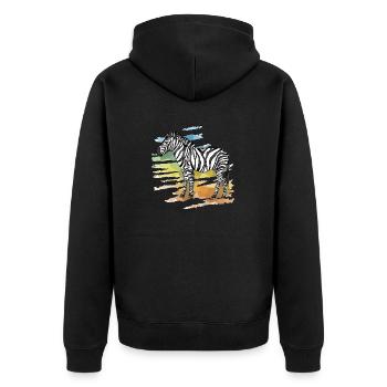 Zebra - Unisex Premium Bio Zip Hoodie - Schwarz - Hinten - Nico (187cm)
