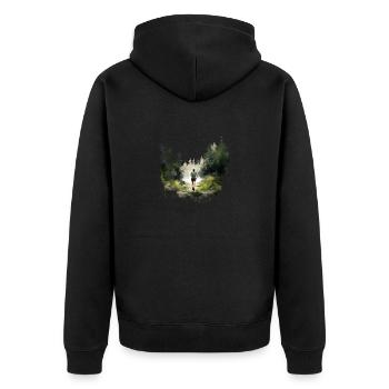 Schneller, weiter, stärker: Dein Jogging Shirt - Unisex Premium Bio Zip Hoodie - Schwarz - Hinten - Nico (187cm)