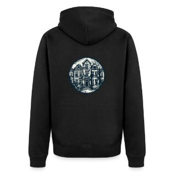 Schwarz-weißes verlassenes Haus - Unisex Premium Bio Zip Hoodie - Schwarz - Hinten - Nico (187cm)
