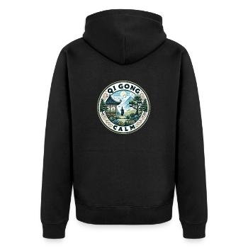 "Ruhiges Qi Gong" - Ruhige Gartengestaltung - Unisex Premium Bio Zip Hoodie - Schwarz - Hinten - Nico (187cm)