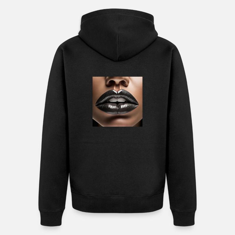 belles lèvres féminines rouge à lèvres noir dessin comique - Veste à capuche bio Premium Unisexe - noir