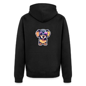 Dackel Hund Illustration - Unisex Premium Bio Zip Hoodie - Schwarz - Hinten - Nico (187cm)