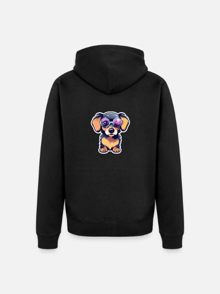 Dachshund Dog Illustration - Unisex Premium Organic Zip Hoodie - black