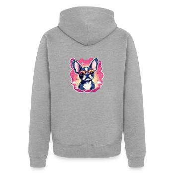 Illustration de chien bouledogue français - Veste à capuche bio Premium Unisexe - gris chiné - Dos - Nico (187cm)