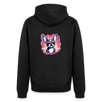 Französische Bulldogge Hund Illustration - Unisex Premium Bio Zip Hoodie - Schwarz - Hinten - Nico (187cm)