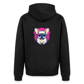 Französische Bulldogge Hund Illustration - Unisex Premium Bio Zip Hoodie - Schwarz - Hinten - Nico (187cm)
