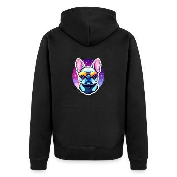 Französische Bulldogge Hund Illustration - Unisex Premium Bio Zip Hoodie - Schwarz - Hinten - Nico (187cm)