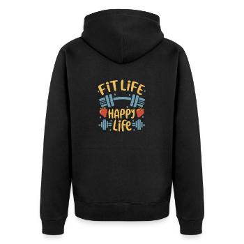 Fit Life Happy Life Fitnessstudio und Fit Lifestyle Design - Unisex Premium Bio Zip Hoodie - Schwarz - Hinten - Nico (187cm)