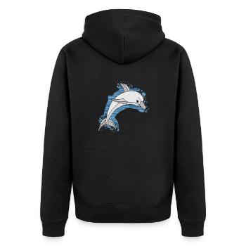 Delfin - Unisex Premium Bio Zip Hoodie - Schwarz - Hinten - Nico (187cm)
