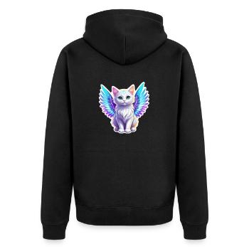 Cat with Wings - Unisex Premium Organic Zip Hoodie - black - Back - Nico (187cm)